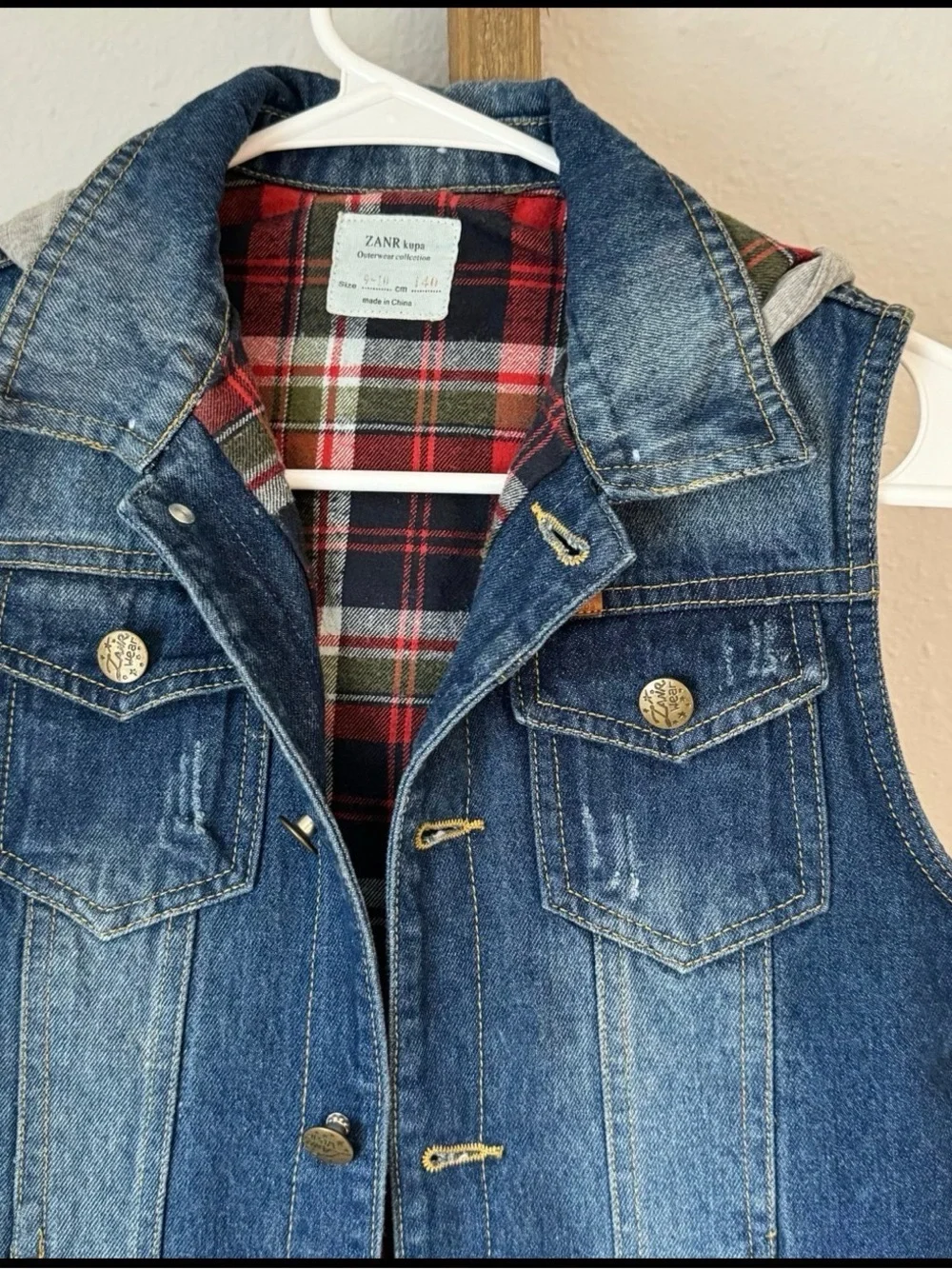 Zanr outerwear collection Like new kids button Up   hooded sleeveless denim jean